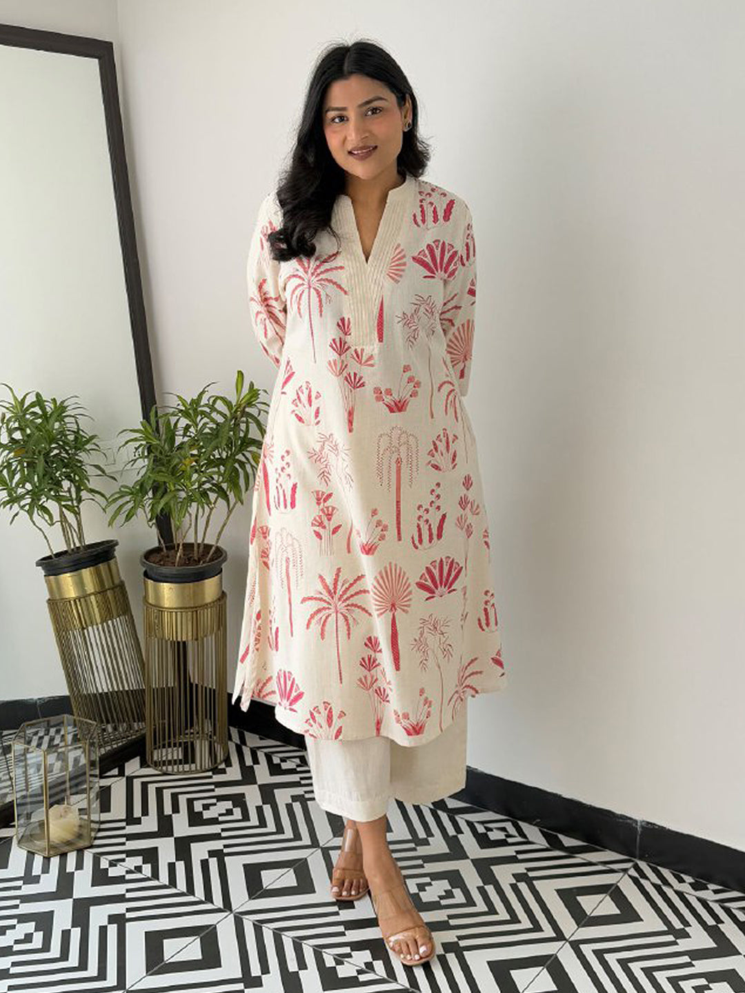 Printed Cotton Blend Kurta With Pants