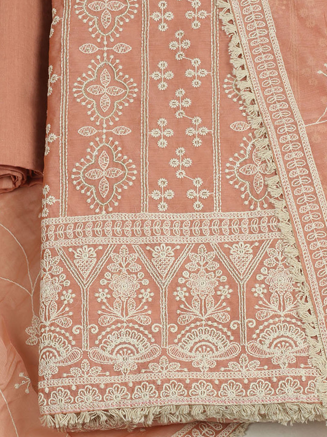 Embroidered Chanderi Unstitched Suit With Pant &amp; Dupatta