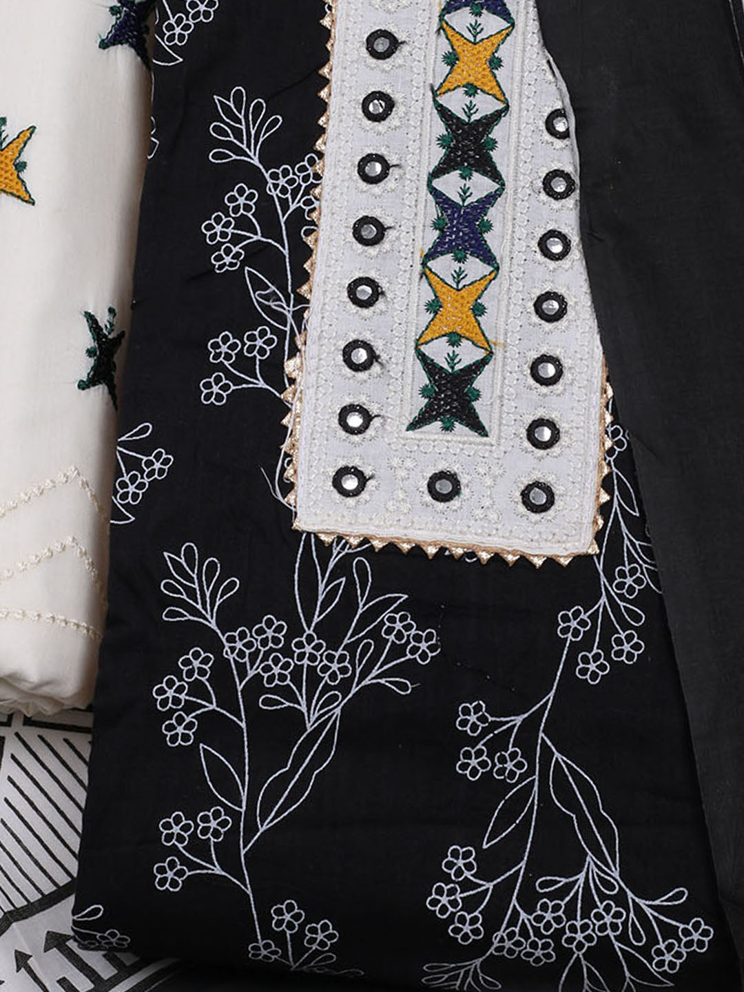 Printed Cotton Blend Unstitched Suit With Dupatta
