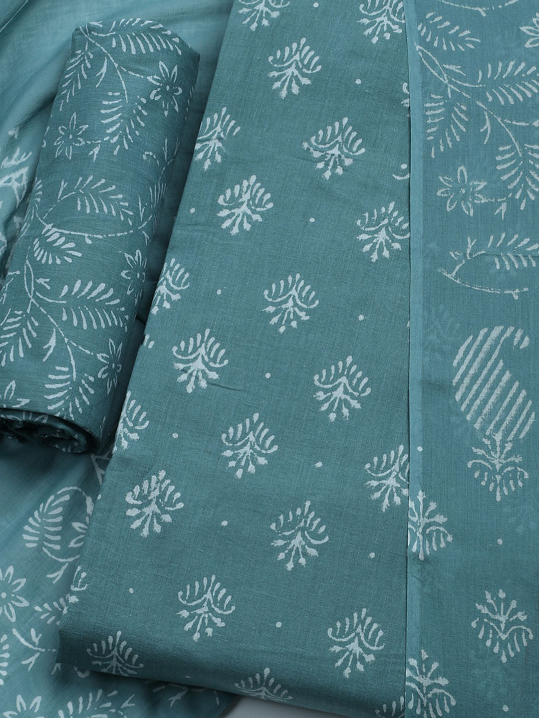 Printed Cotton Blend Unstitched Kurta With Pant &amp; Dupatta