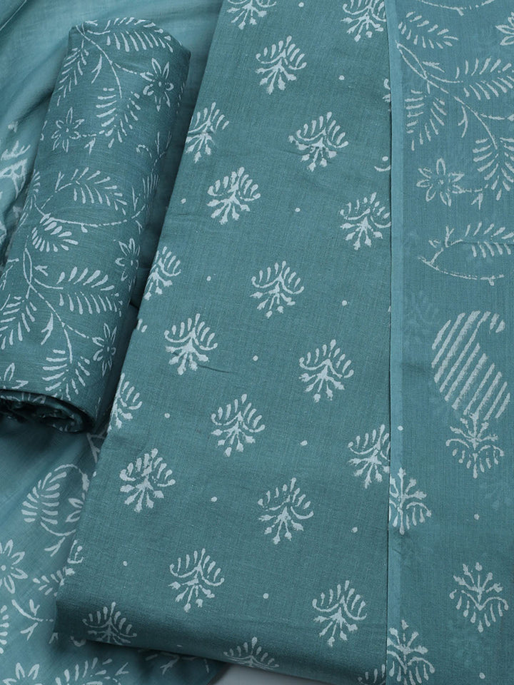 Printed Cotton Blend Unstitched Kurta With Pant &amp; Dupatta
