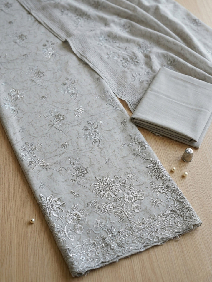 Embroidered Cotton Blend Unstitched Suit With Pant &amp; Dupatta
