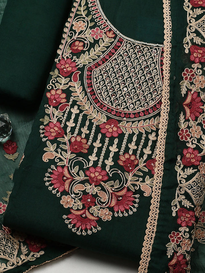Embroidered Cotton Blend Unstitched Suit With Pant &amp; Dupatta