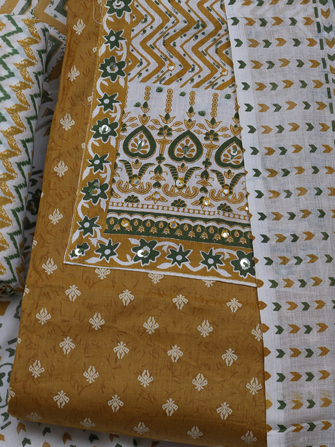 Printed Cotton Blend Unstitched Suit With Dupatta
