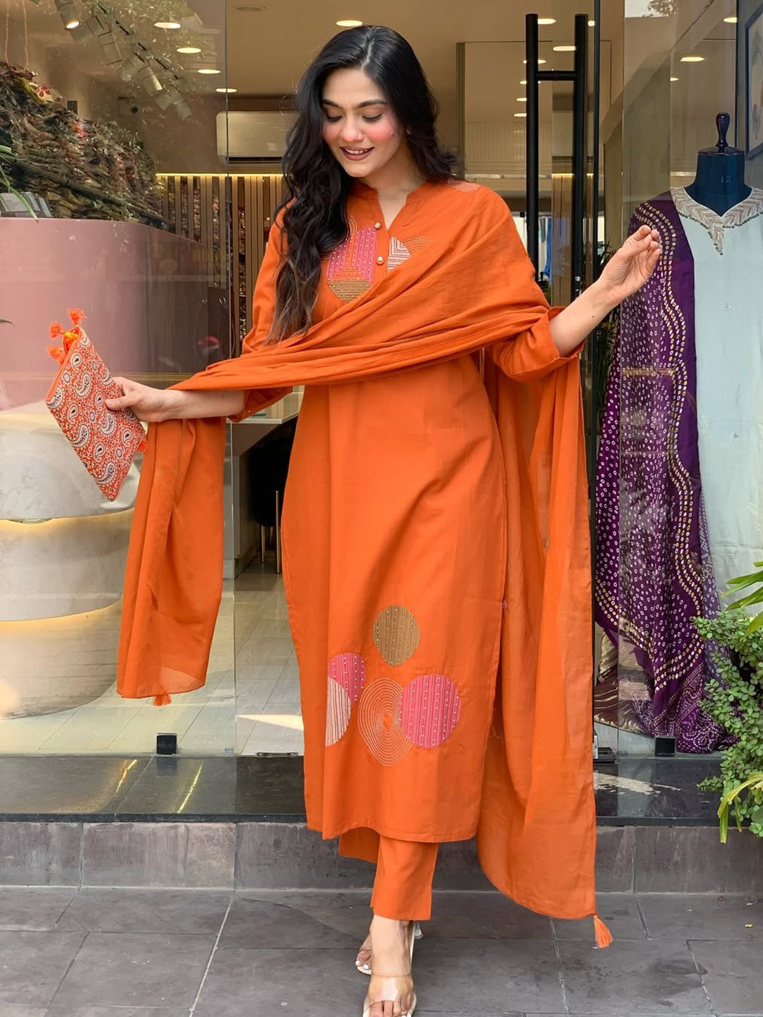 Printed Cotton Blend Kurta With Pants &amp; Dupatta