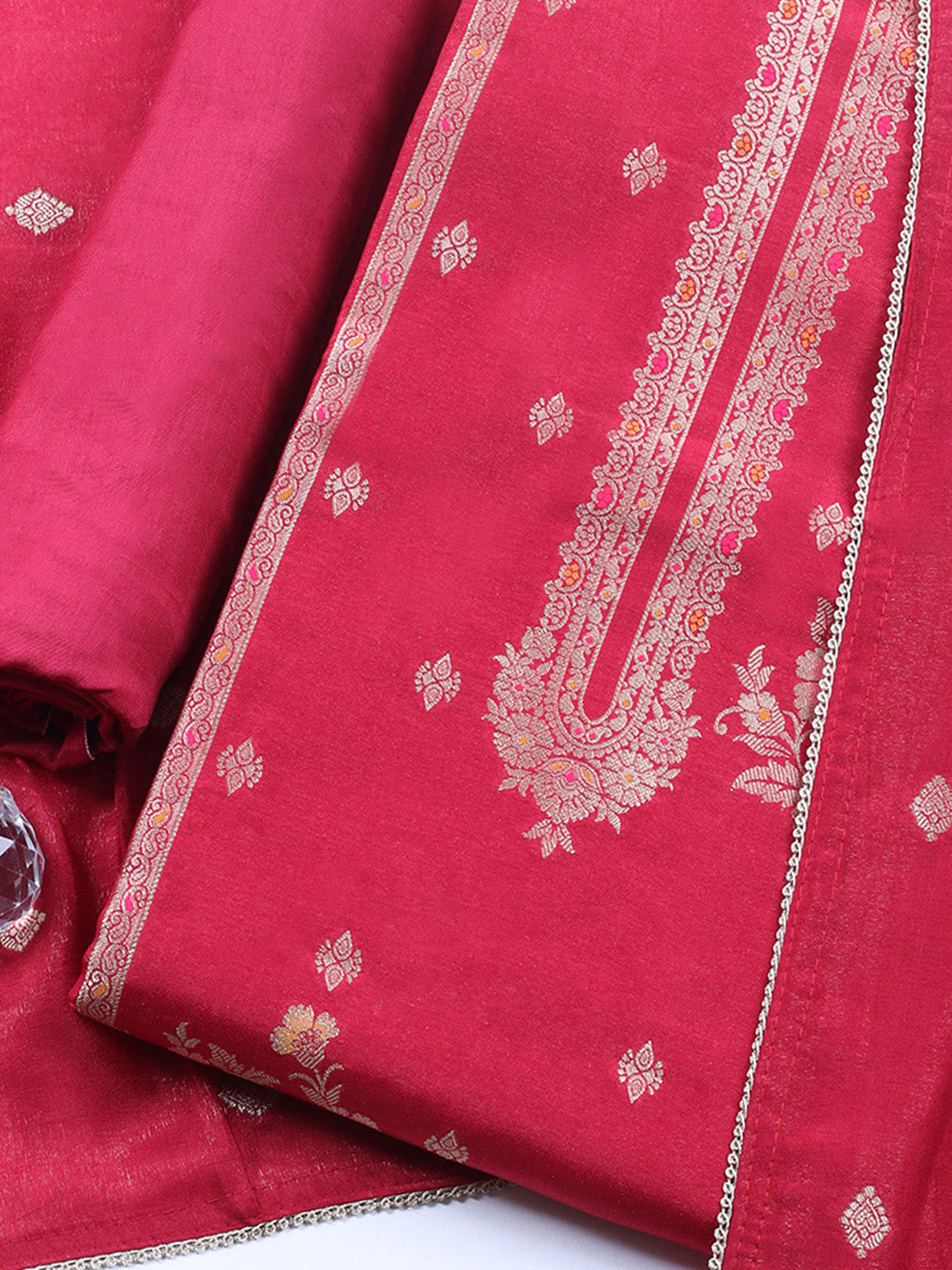 Woven Design Chanderi Unstitched Suit With Pant &amp; Dupatta