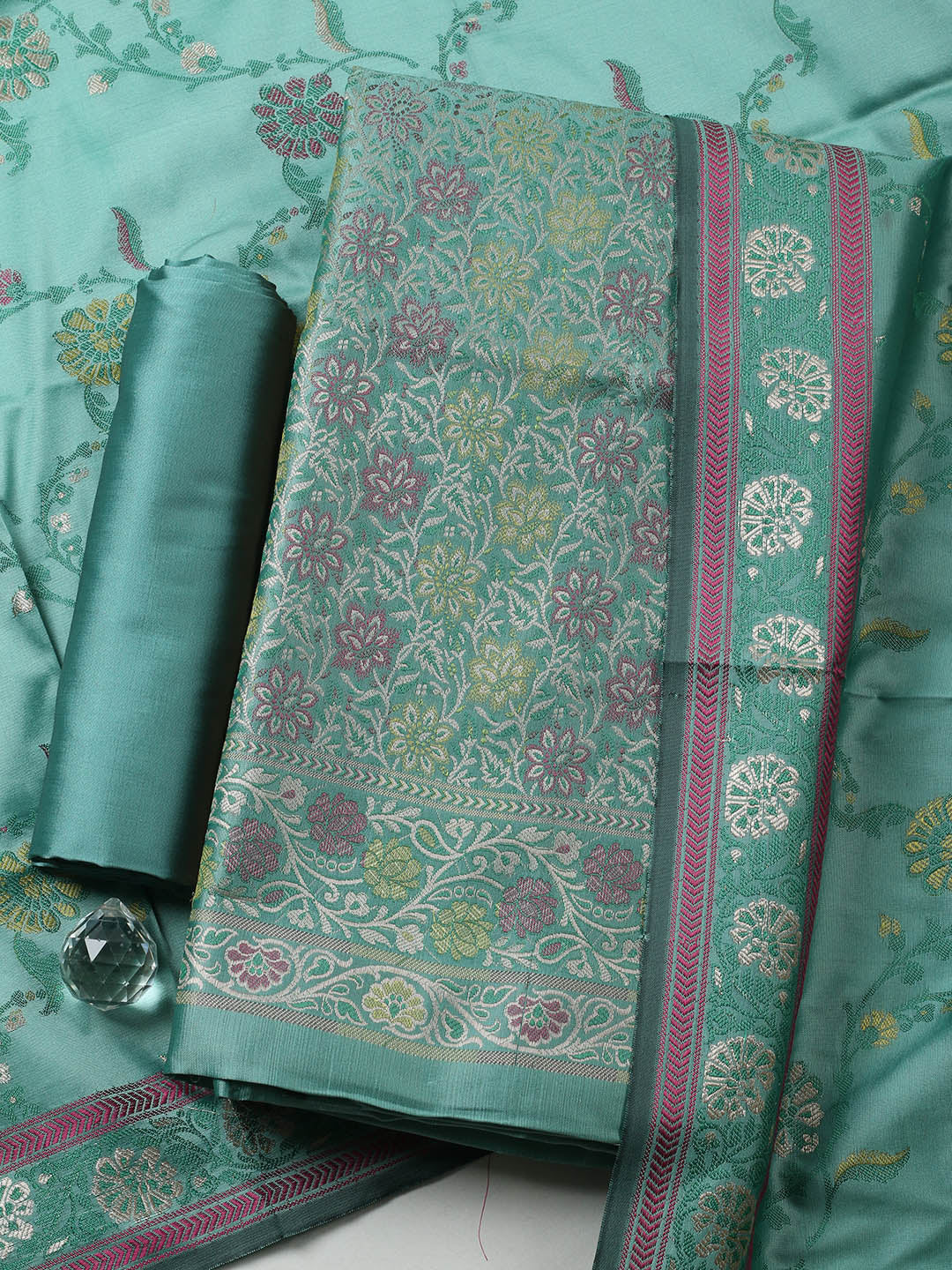 Woven Design Chanderi Unstitched Suit With Pant &amp; Dupatta