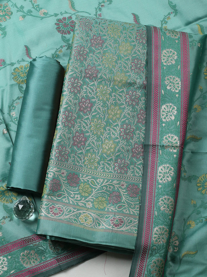 Woven Design Chanderi Unstitched Suit With Pant &amp; Dupatta