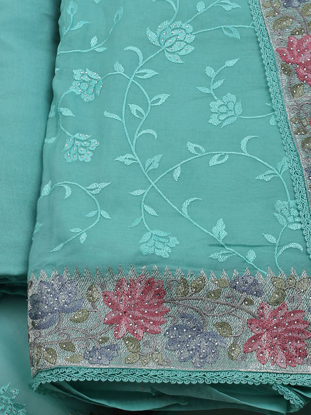 Embroidered Organza Unstitched Suit With Dupatta