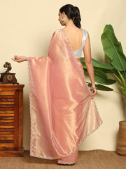 Embroidered Tissue Pink Saree
