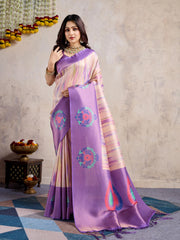 Floral Printed Zari Border Art Silk Woven Saree