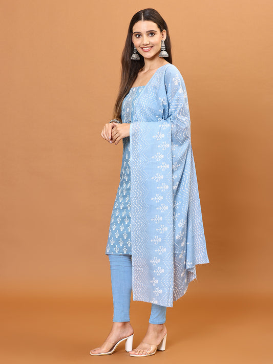 Neck Patti Printed Cotton Unstitched Suit Piece With Dupatta