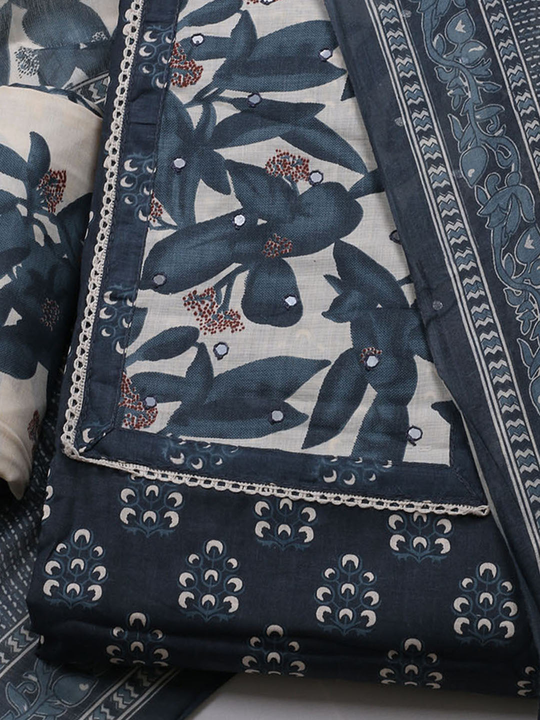 Printed Cotton Blend Unstitched Suit With Dupatta