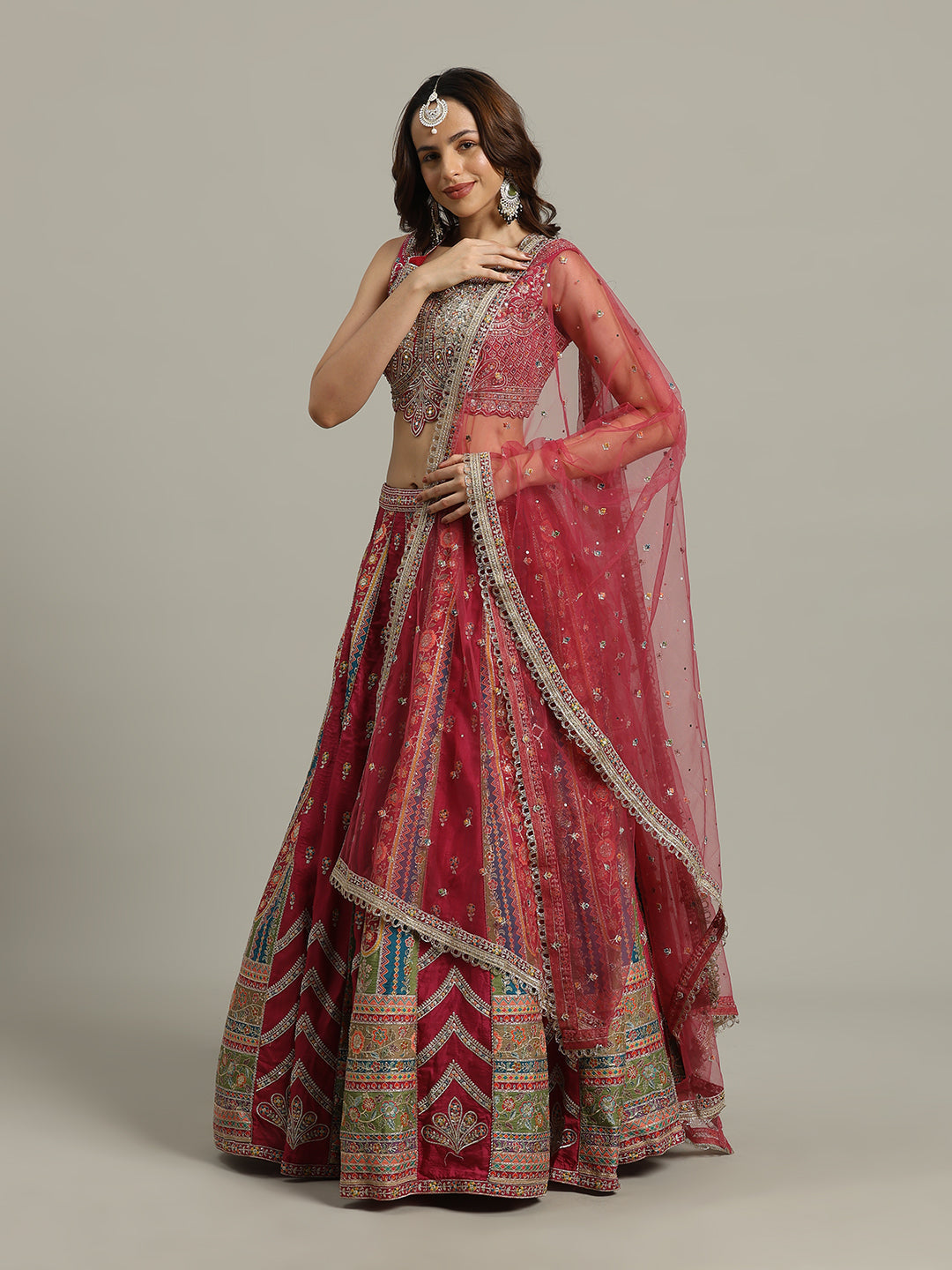 Multi Kali Art Silk Choli With Lehenga &amp; Dupatta
