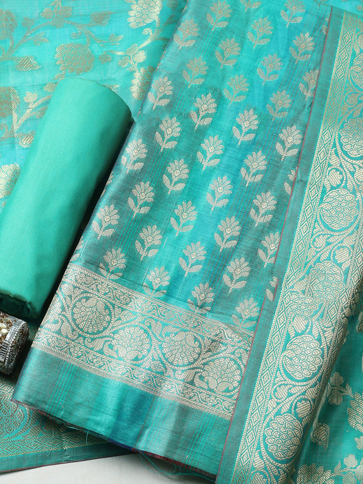 Woven Design Chanderi Unstitched Suit With Pant &amp; Dupatta