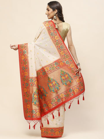 Zari Border Booti Woven Handloom Saree