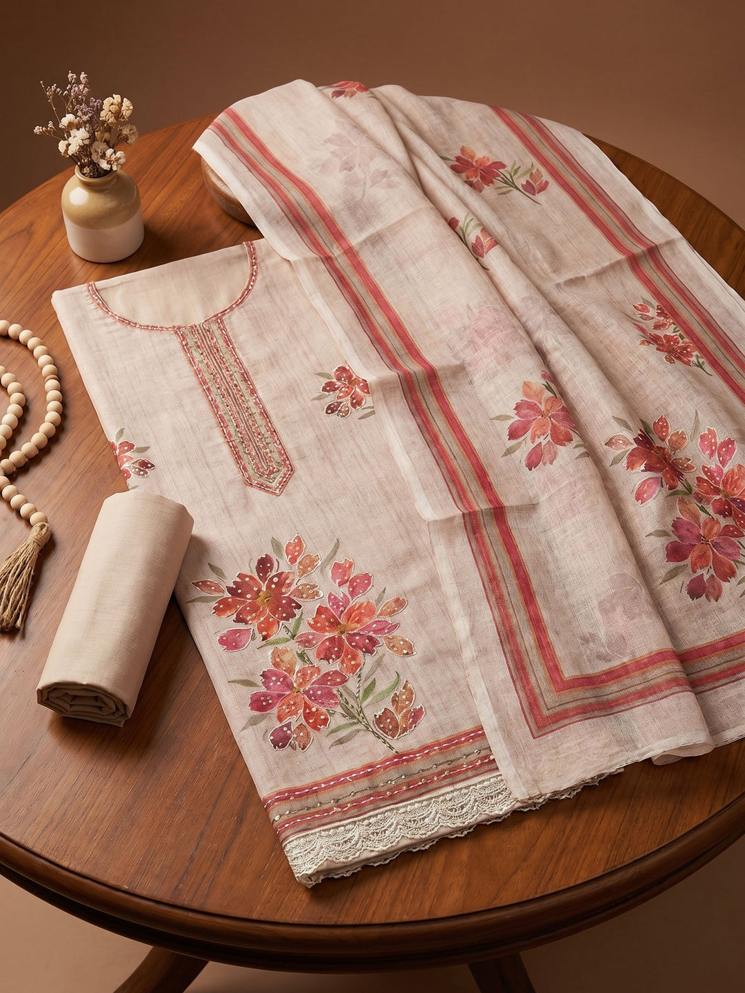 Printed Linen Unstitched Suit With Dupatta