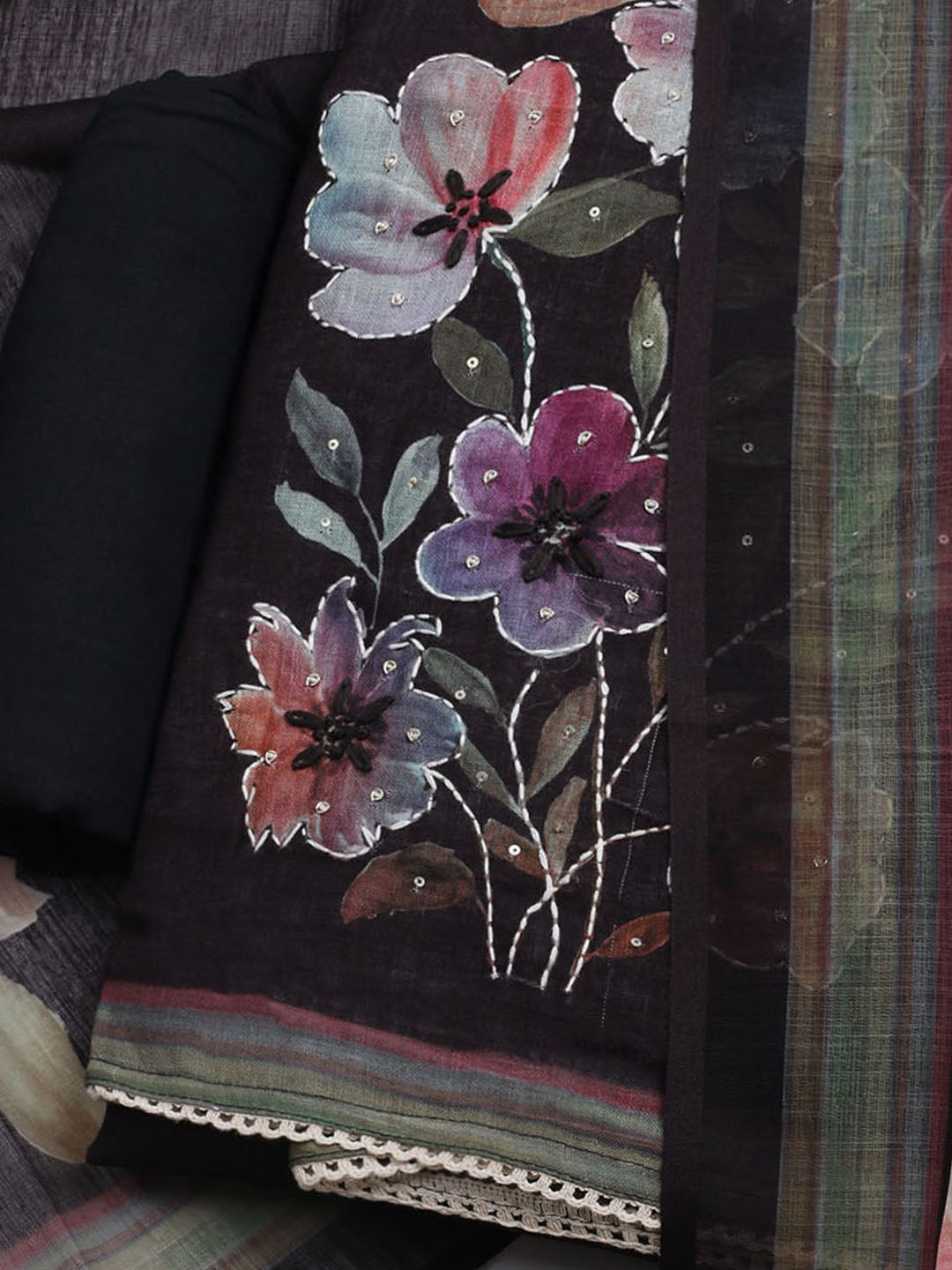 Printed Linen Unstitched Kurta With Pant &amp; Dupatta