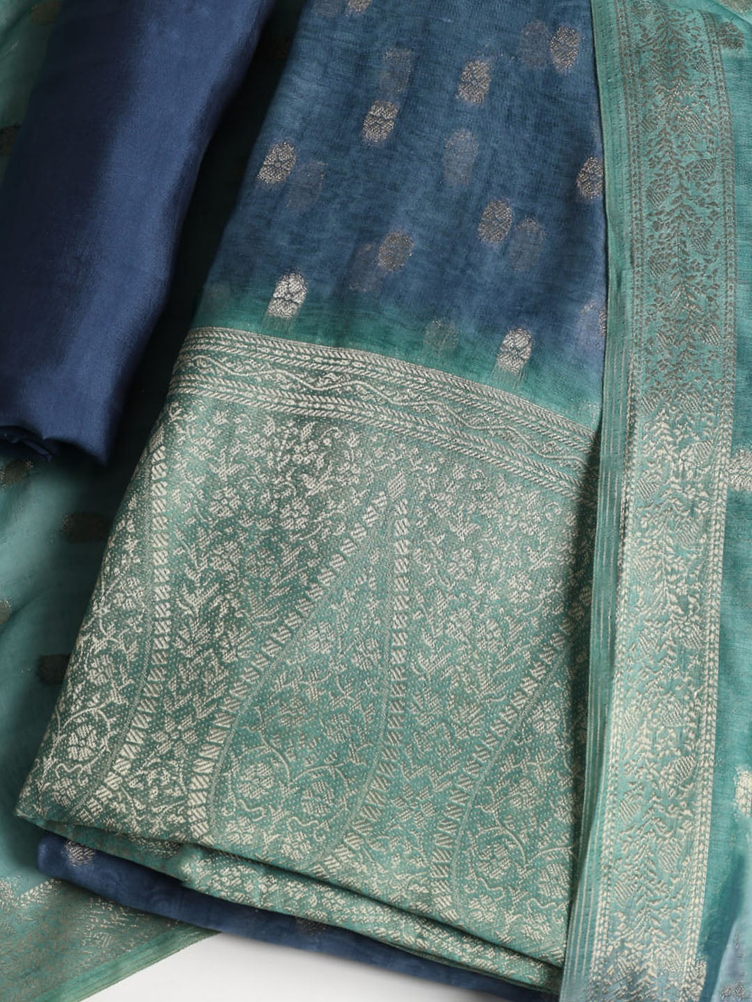 Neck Embroidered Chanderi Unstitched Suit With Dupatta