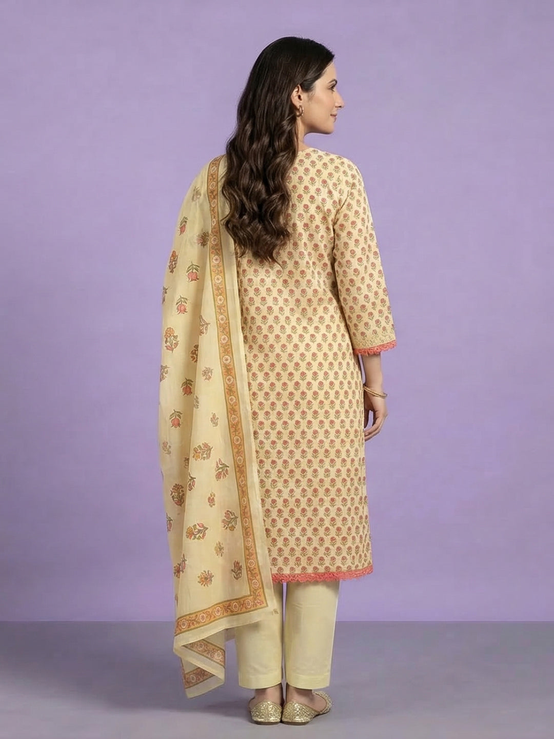 Embroidered Cotton Blend Kurta With Pant &amp; Dupatta