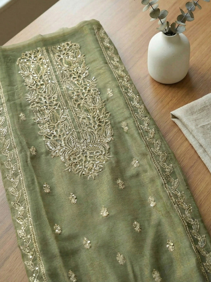 Embroidered Tissue Unstitched Suit With Pant &amp; Dupatta