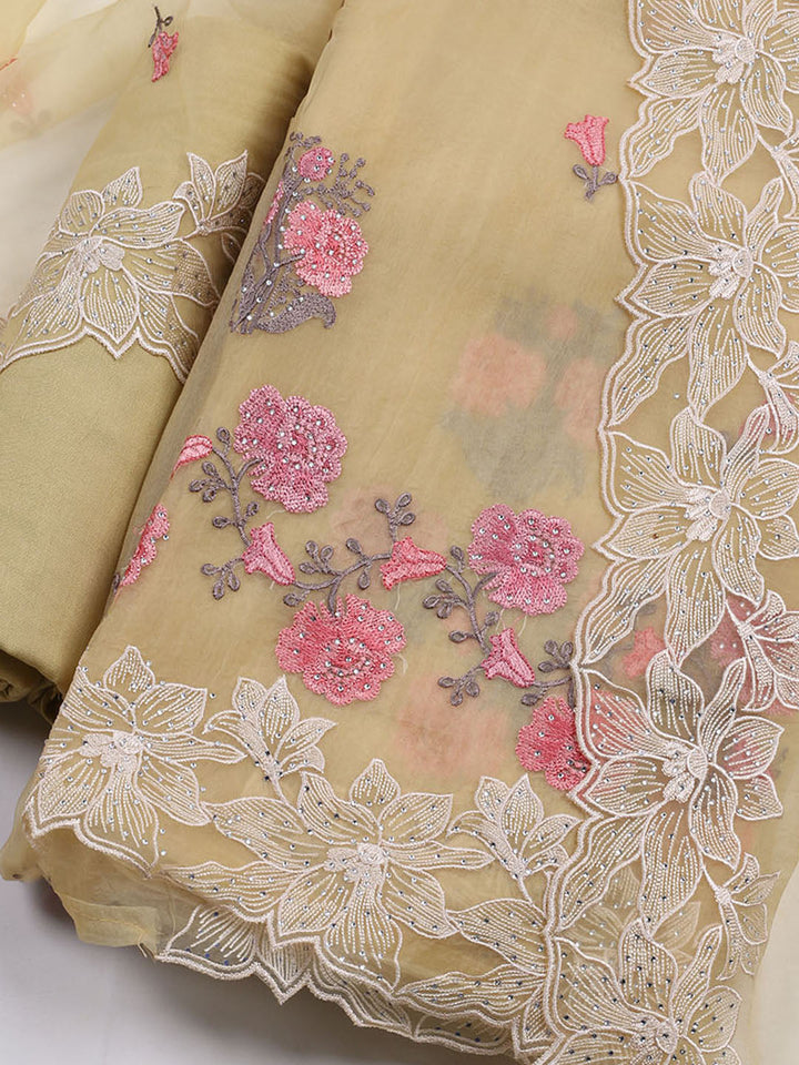 Embroidered Organza Unstitched Suit With Dupatta