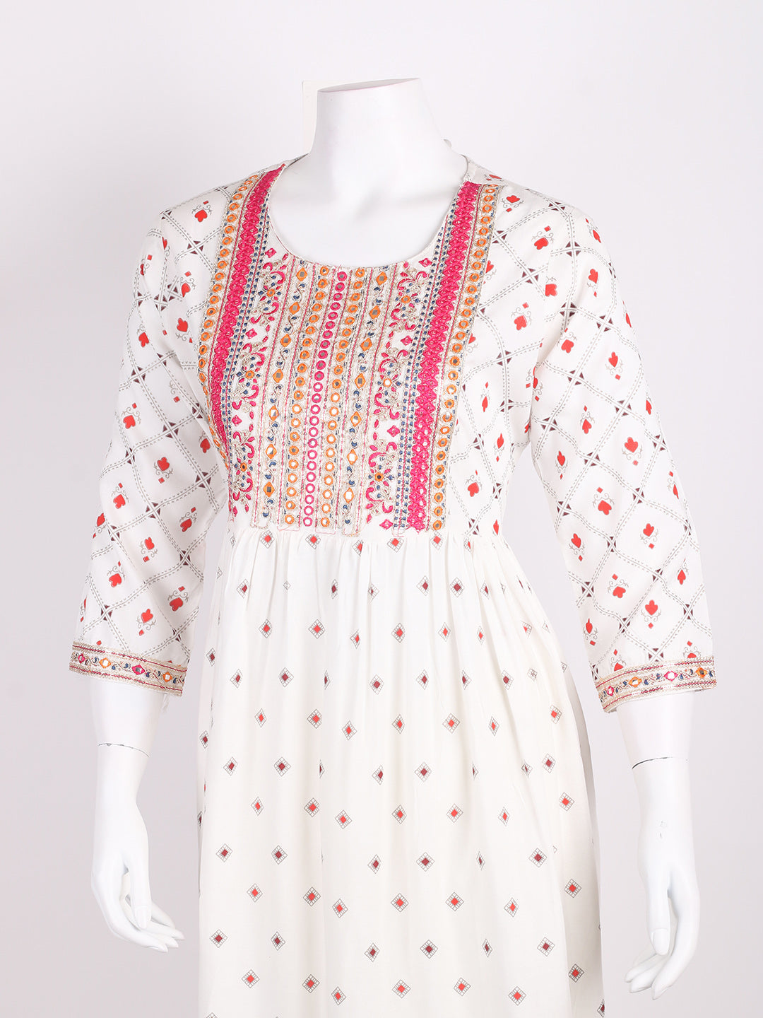 Neck Embroidered Cotton Blend Kurta &amp; Pants