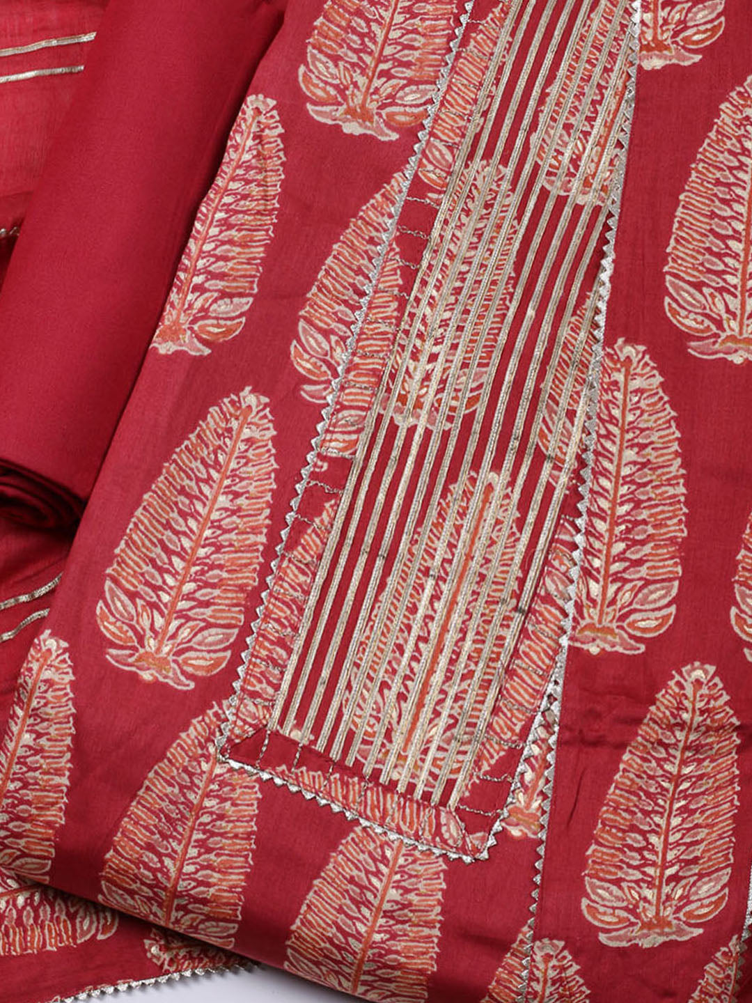 Neck Patti Cotton Blend Unstitched Suit With Dupatta