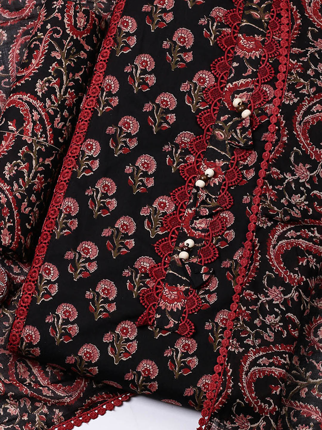 Embroidered Cotton Blend Unstitched Suit With Pant &amp; Dupatta