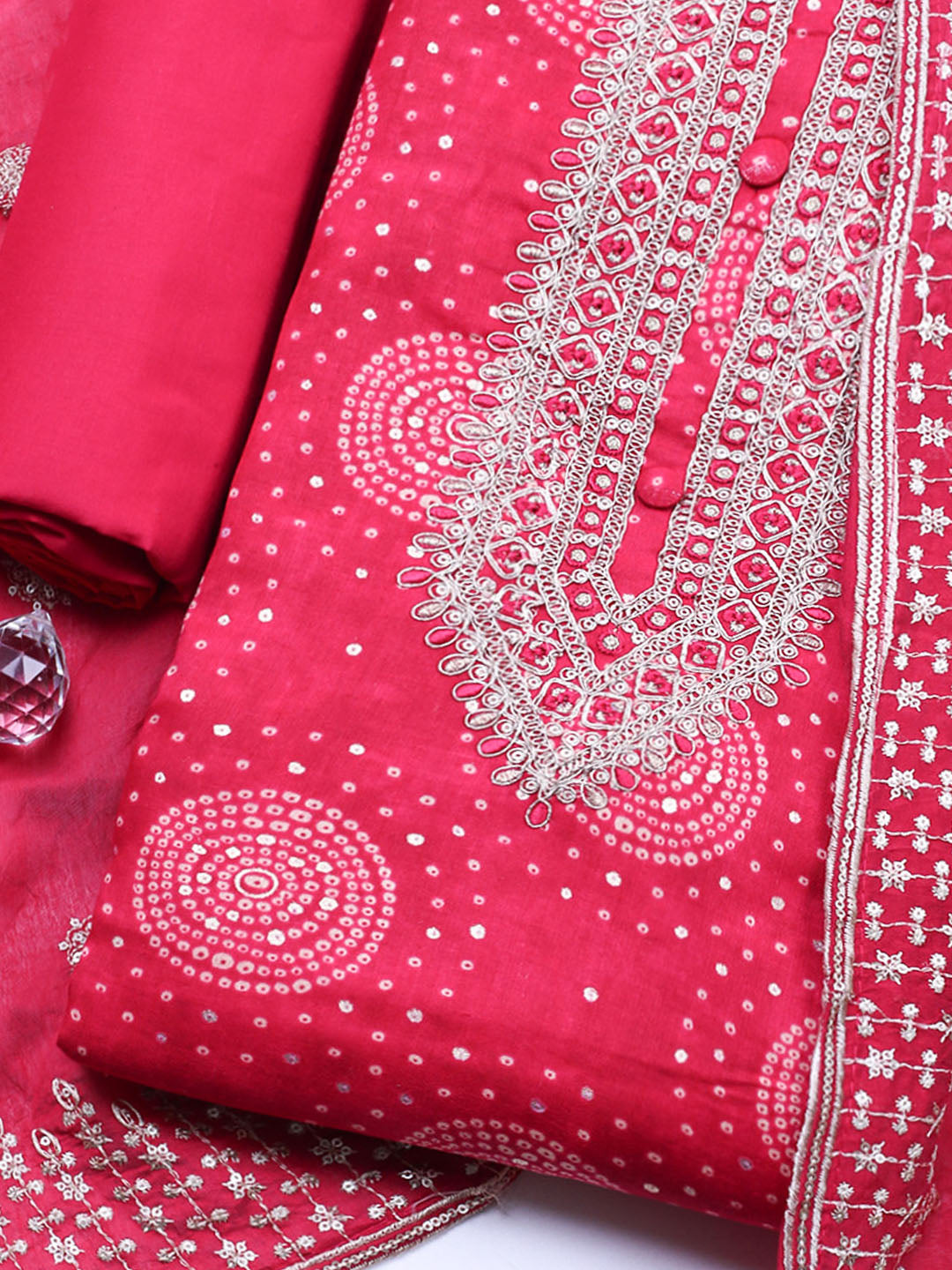 Embroidered Cotton Unstitched Suit With Pant &amp; Dupatta
