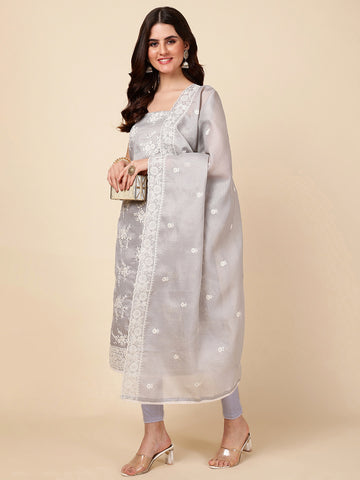 Embroidery Kota Cotton Unstitched Suit With Dupatta