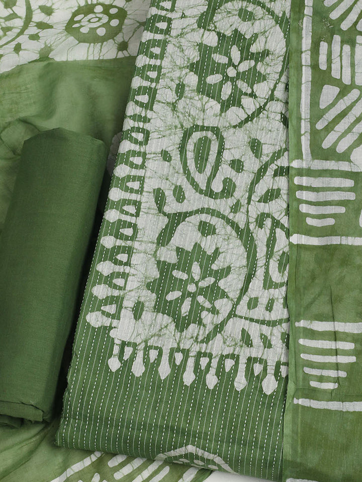 Printed Cotton Unstitched Suit With Pant &amp; Dupatta