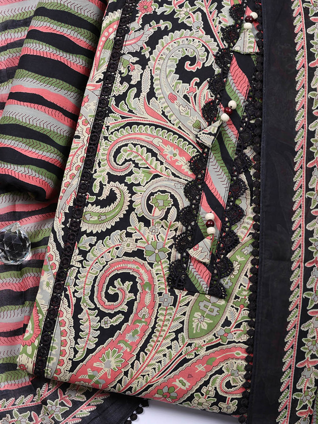 Embroidered Cotton Blend Unstitched Suit With Pant Dupatta