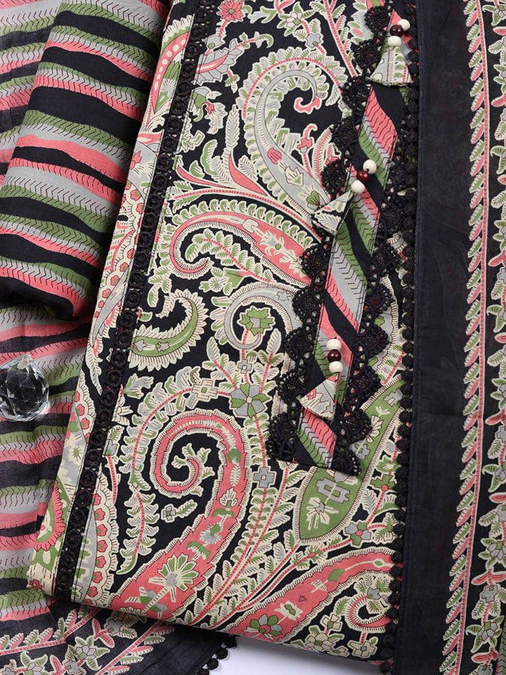 Embroidered Cotton Blend Unstitched Suit With Pant Dupatta