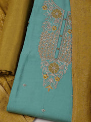Embroidered Chanderi Sea Green Unstitched Suit With Pant & Dupatta