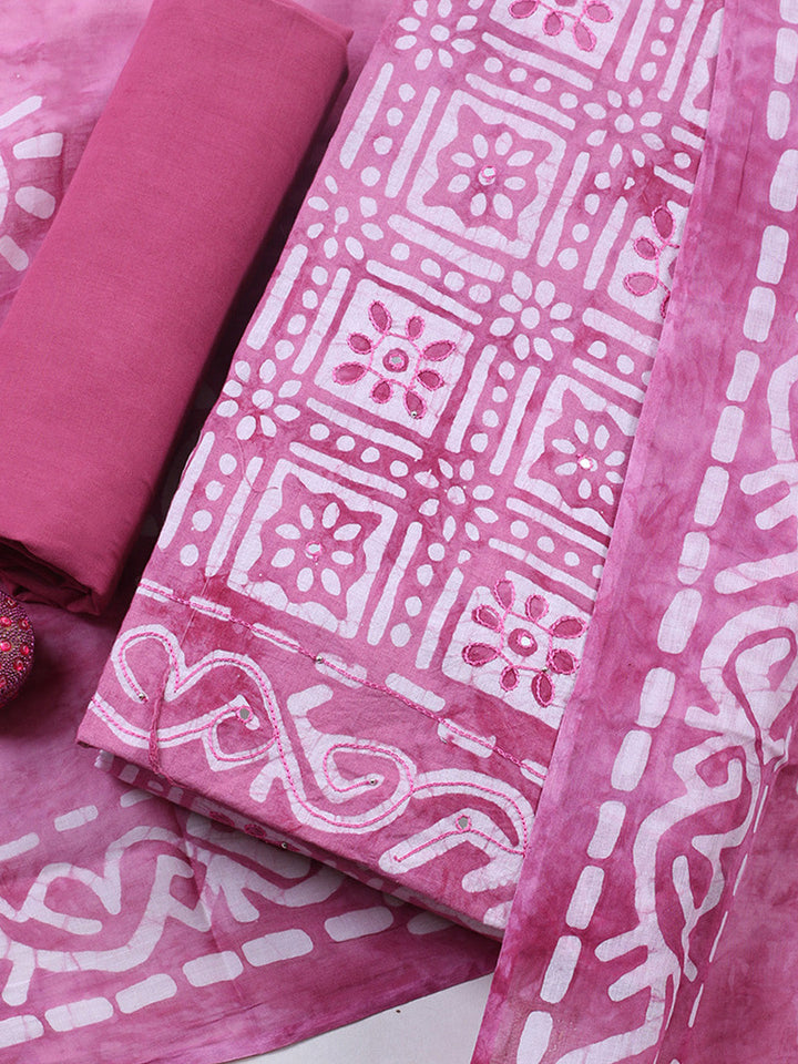 Embroidered Cotton Blend Unstitched Suit With Pant &amp; Dupatta