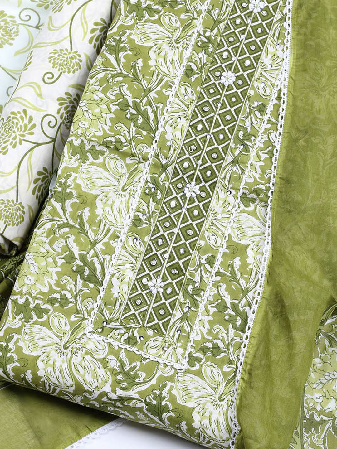 Printed Cotton Blend Unstitched Suit With Dupatta