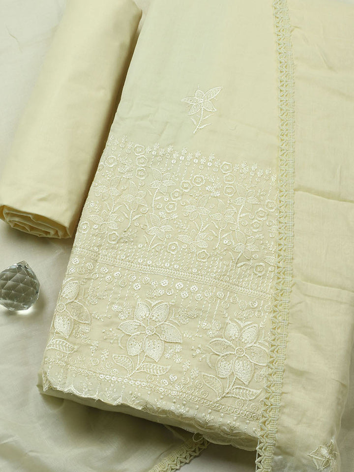 Embroidered Chanderi Unstitched Suit With Pant &amp; Dupatta