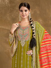 Embroidered Chinon Kurti With Patiala Salwar & Dupatta