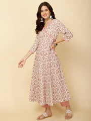 Floral Printed Cotton Anarkali Kurta With Pants