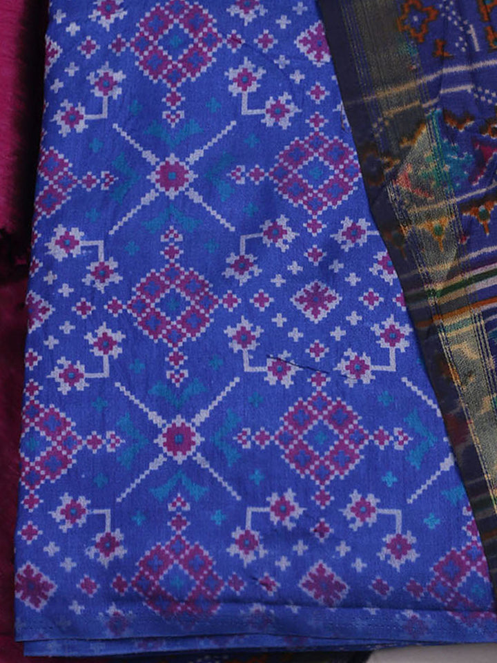 Printed Art Silk Unstitched Kurta With Pant &amp; Dupatta