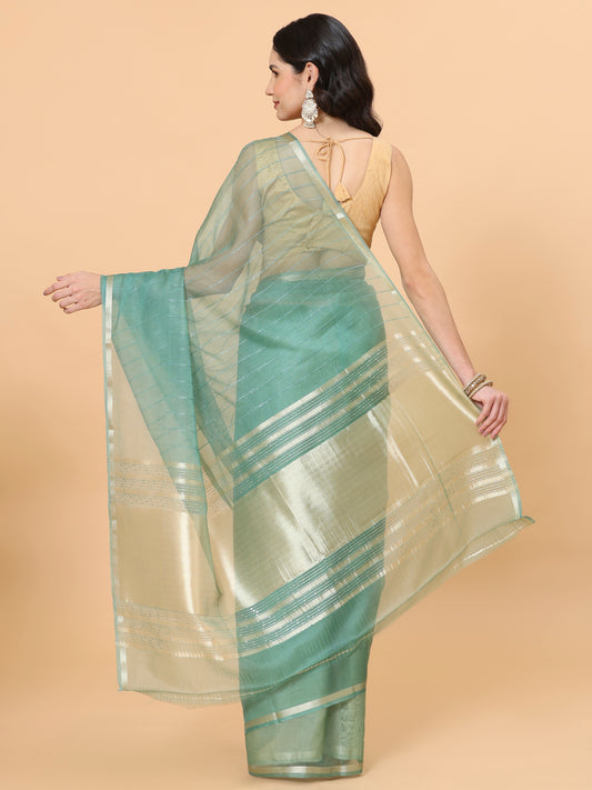 Plain Zari Border Organza Saree