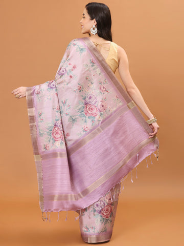 Digital Floral Printed Art Tussar Saree