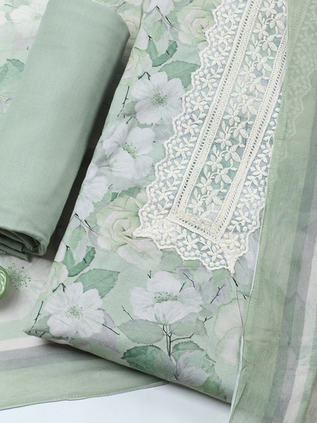 Plain Cotton Blend Unstitched Suit With Pant &amp; Dupatta
