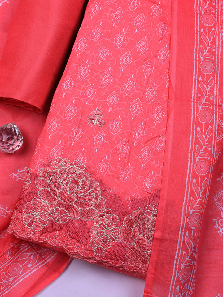 Printed Cotton Blend Unstitched Suit With Pant &amp; Dupatta