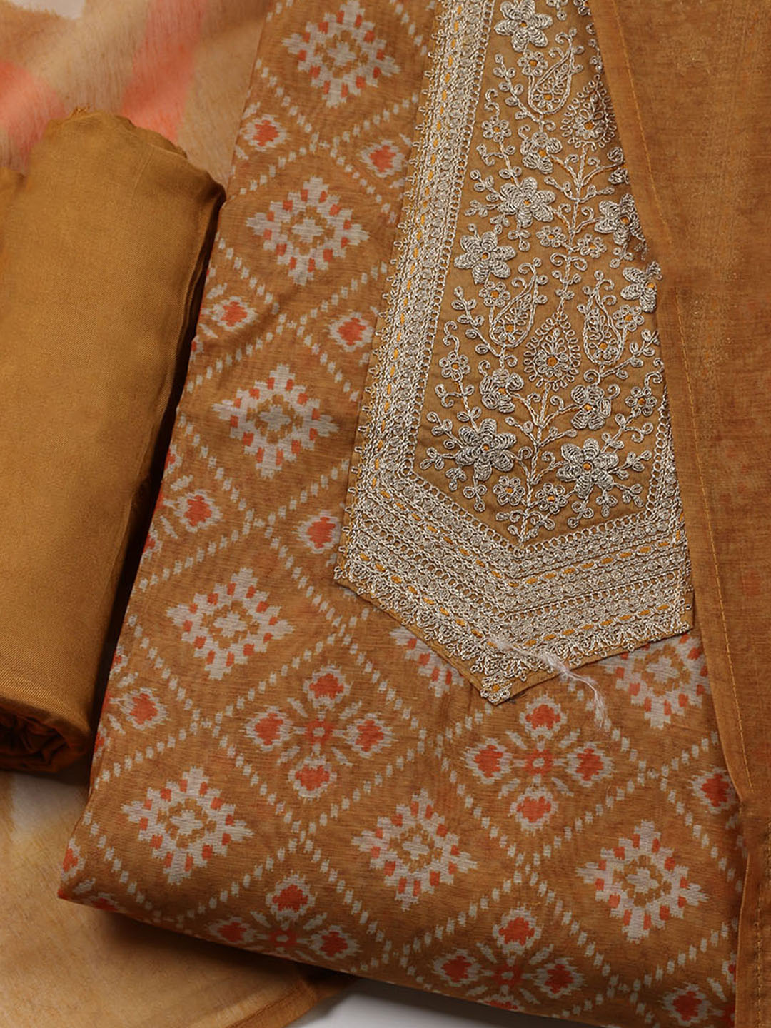Embroidered Chanderi Unstitched Suit With Dupatta