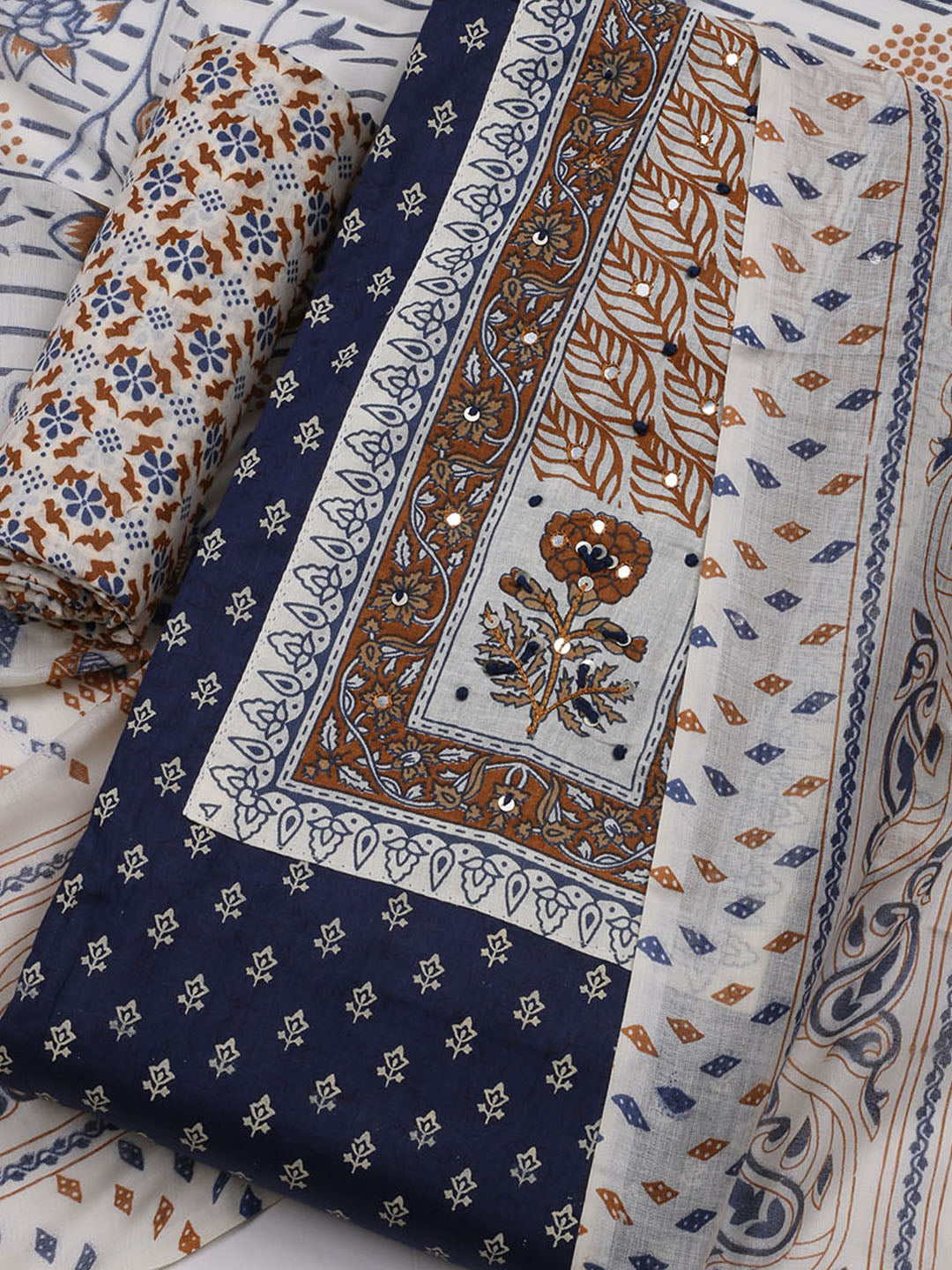 Neck Embroidered Cotton Blend Unstitched Suit With Dupatta