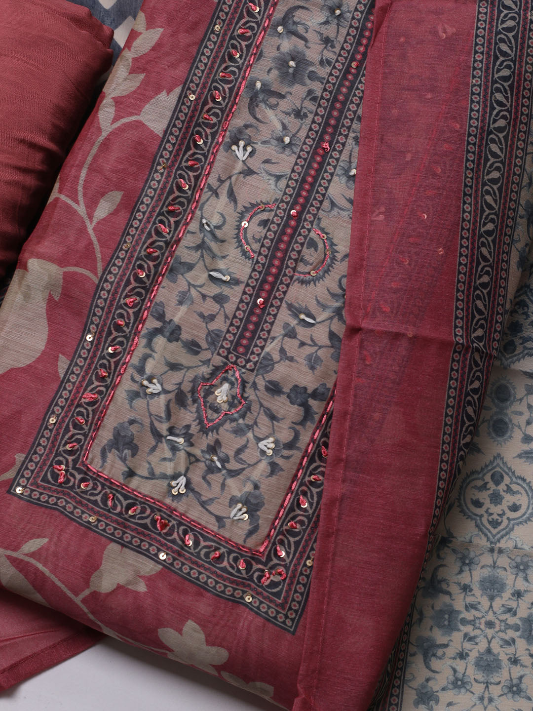 Printed Chanderi Unstitched Suit With Dupatta