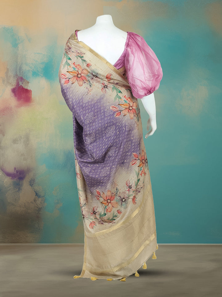 Floral &amp; Bandhani Printed Art Silk Saree