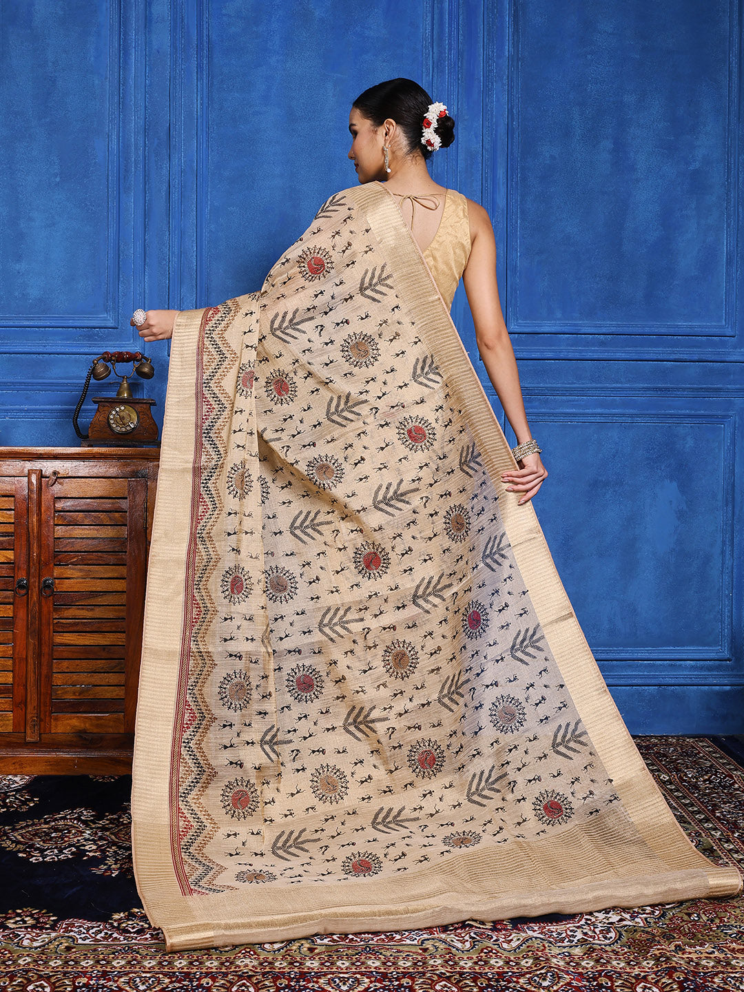 Zaari Border Cotton Blend Saree
